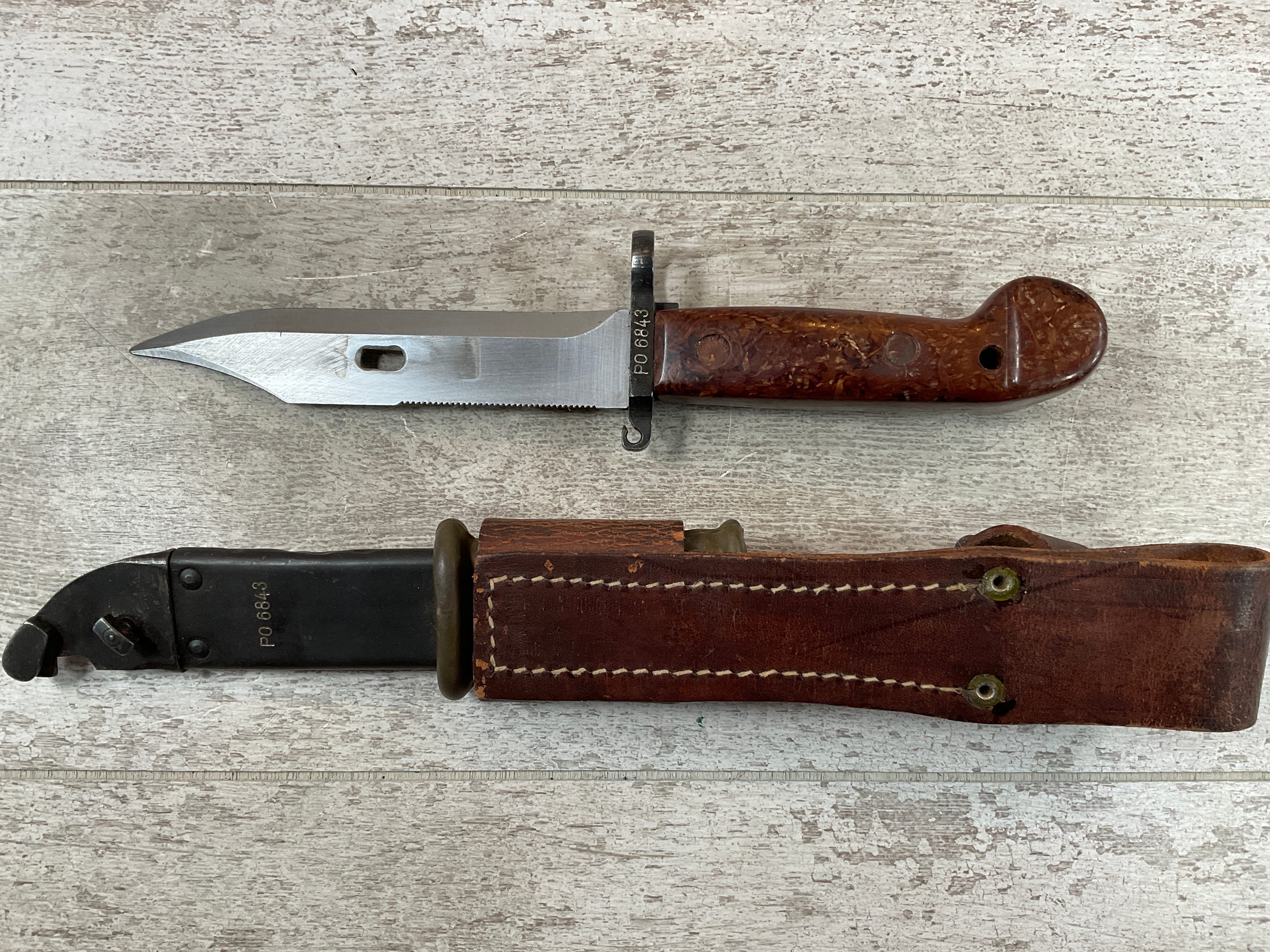 ROMANIAN AKM TYPE I KNIFE BAYONET W/BELT HANGER & FROG